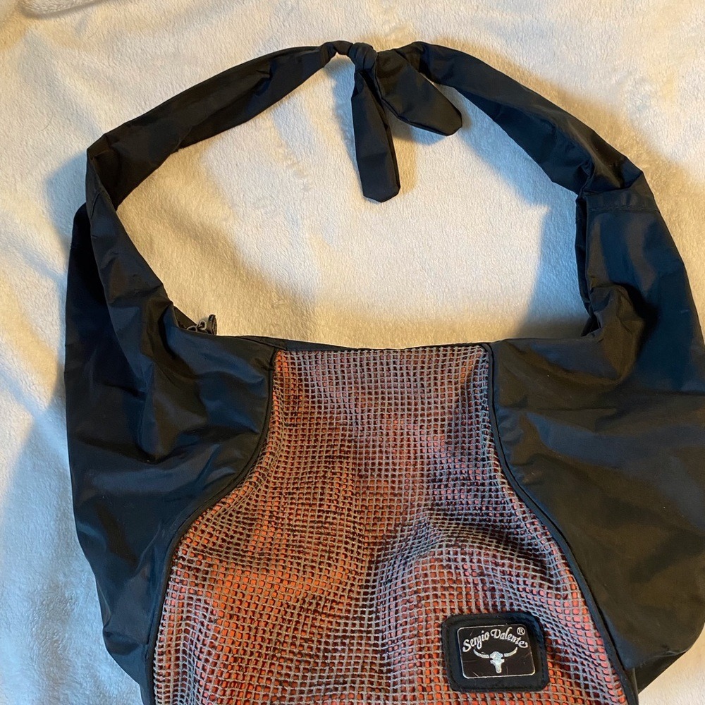 Sergio Valente Vintage Hobo‎ Bag Black Nylon Mesh Shoulder Bag Retro Tie Strap